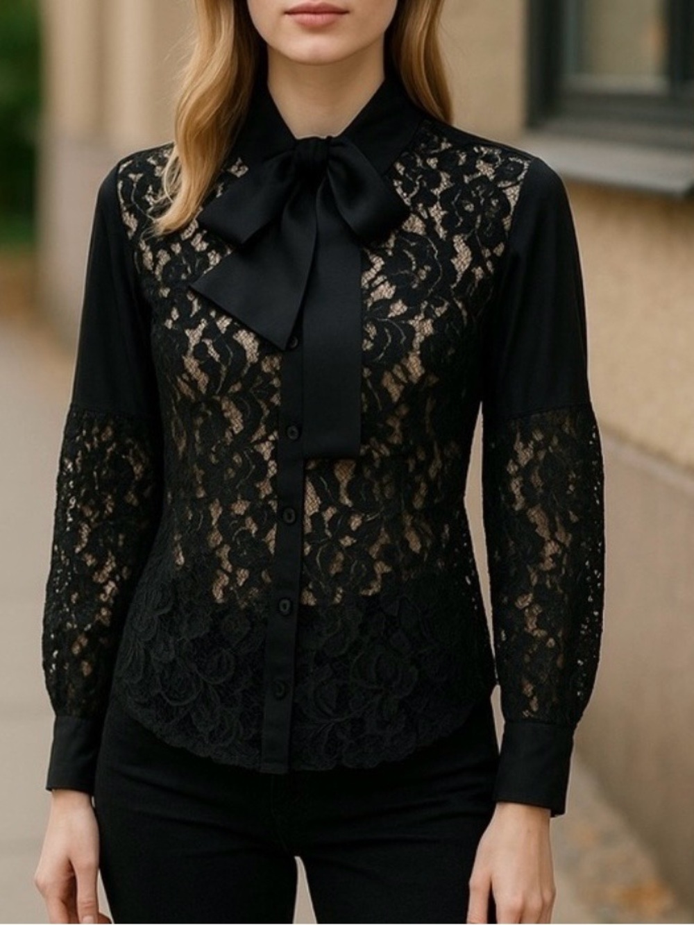 New York & Company Black Fitted Embellished Blouse